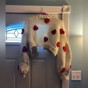 Handmade Valentine's Day heart chunky knit sweater